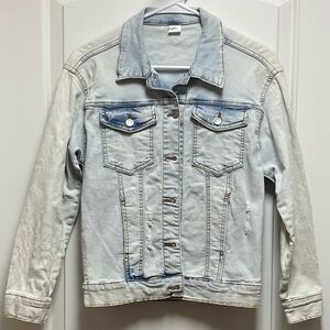 Evsie Womens L Extra Light Wash Jean Denim Jacket Button Front Pockets Y2K 90s